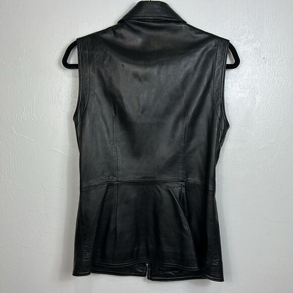 Marquis Vintage Black Leather Sleeveless Jacket Vest With Pockets Size 8 - Picture 3 of 8